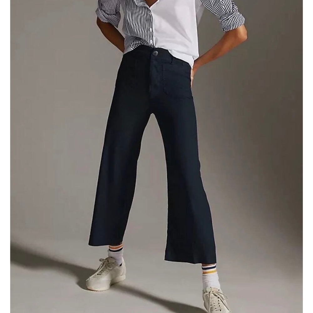Anthropologie Maeve The Colette Linen Wide Leg Pants Black Cropped  - 6
